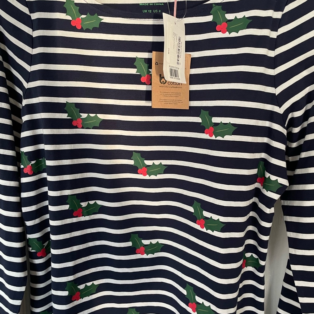 Nordstrom Navy White Striped Holly Print Top